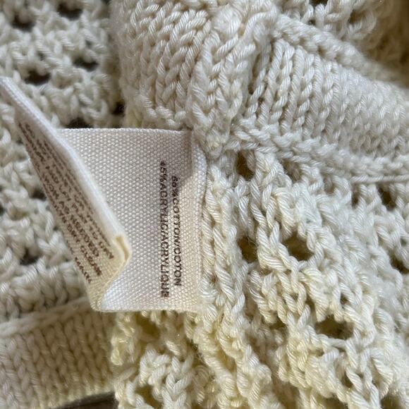 Free People Cream Crochet Knit Hoodie Cardigan Boho Cottagecore XS - Picture 9 of 10